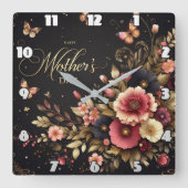 Moederdag: Elegante bloemen, gouden tinten Vierkante Klok (Voorkant)
