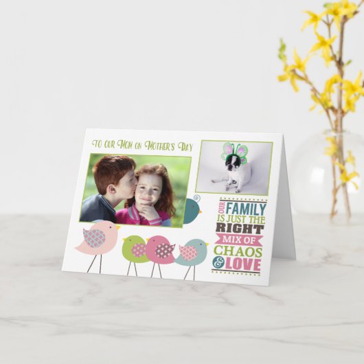 Moederdag en Tortelduifjes met foto's Kaart (Gele Bloem)