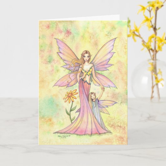 Moederdag Fairy Fantasy Art Kaart (Gele Bloem)