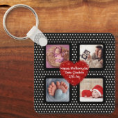 Moederdag familie foto's collage zwarte stippen sleutelhanger (Voorkant)