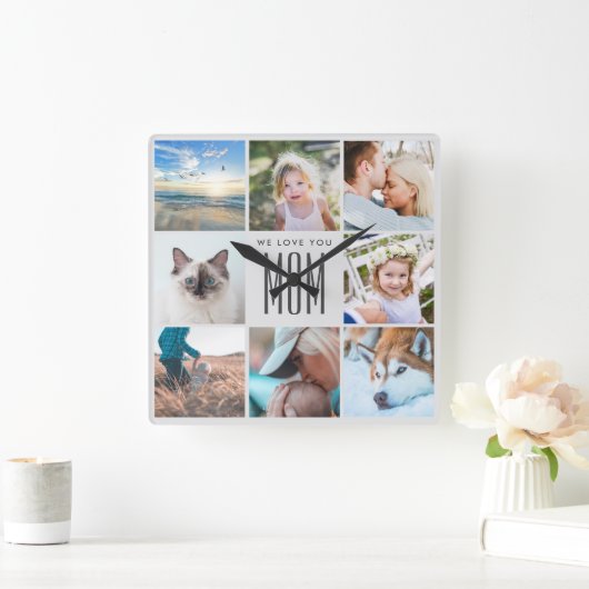Moederdag familieleden Fotocollage Vierkante Klok (Huis)