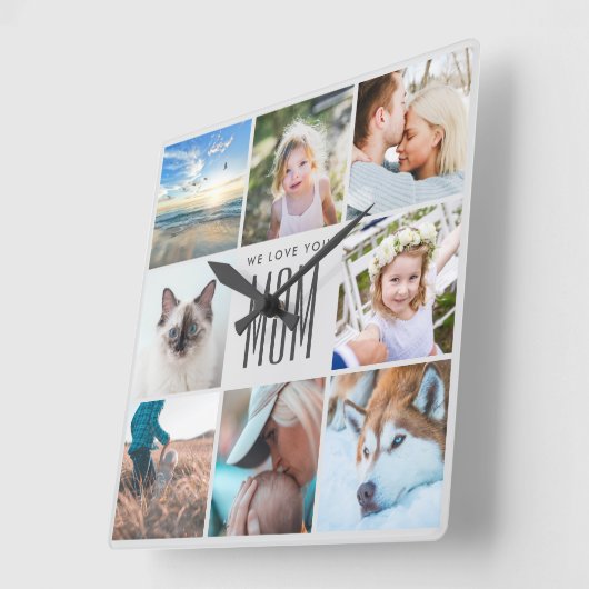 Moederdag familieleden Fotocollage Vierkante Klok (Hoek)
