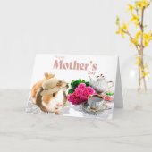 Moederdag fancy Guinee Pig Tea Kaart (Gele Bloem)