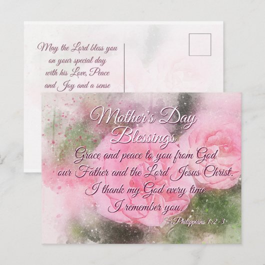 Moederdag Filippijnen 1:2-3 Roze Rose Briefkaart (Voorkant / Achterkant)