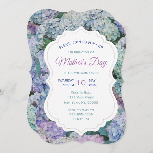 Moederdag Floral Blue Hydrangea Party Kaart (Voorkant / Achterkant)