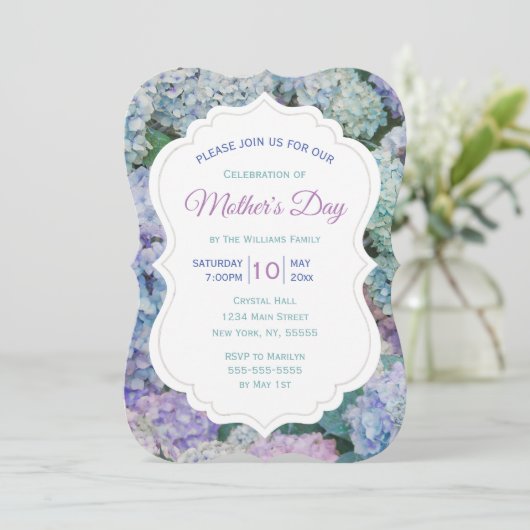 Moederdag Floral Blue Hydrangea Party Kaart (Staand voorkant)