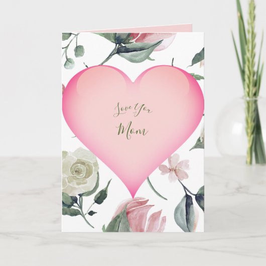 Moederdag Floral Modern Pink Heart Personal Kaart (Voorkant)