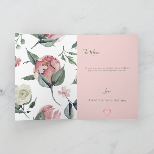 Moederdag Floral Modern Pink Heart Personal Kaart (Binnen)