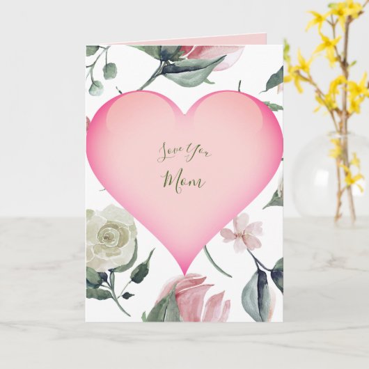 Moederdag Floral Modern Pink Heart Personal Kaart (Gele Bloem)