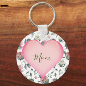 Moederdag Floral Modern Pink Heart Personal Sleutelhanger (Voorkant)