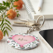 Moederdag Floral Modern Pink Heart Personal Sleutelhanger (Zijkant)