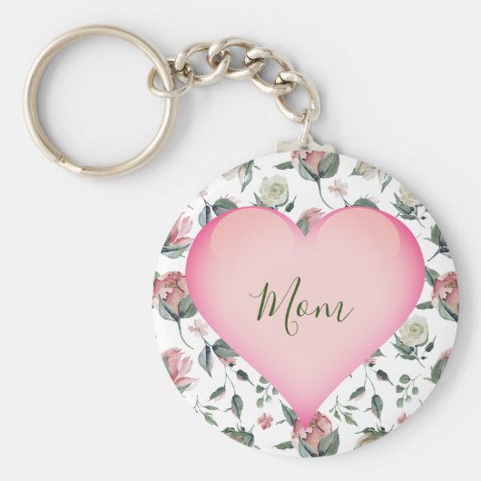Moederdag Floral Modern Pink Heart Personal Sleutelhanger (Voorkant)