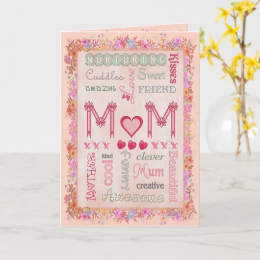 Moederdag Floral Typografie Greeting Kaart (Gele Bloem)