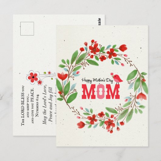 Moederdag Flowers Cute Bird Bible Blessing Briefkaart (Voorkant / Achterkant)