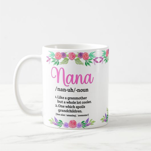 Moederdag "Flowers Definitions Gift for Nana" Koffiemok (Links)