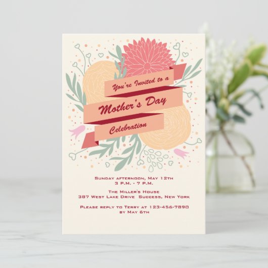 moederdag Flowers Invitation Kaart (Staand voorkant)
