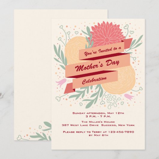 moederdag Flowers Invitation Kaart (Voorkant / Achterkant)