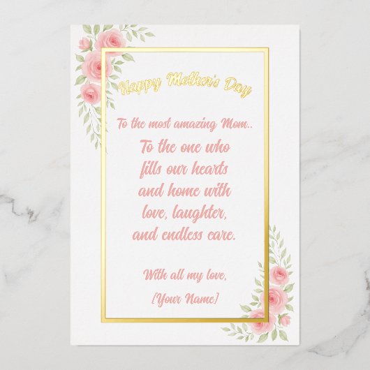 Moederdag Foliekaart Chic Bloemendesign met Eigen  Folie Feestdagenkaart (Voorkant)