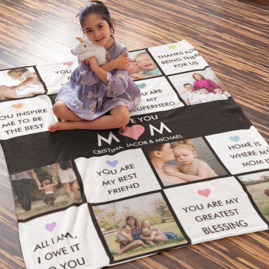 Moederdag foto collage met beste mam citaten fleece deken