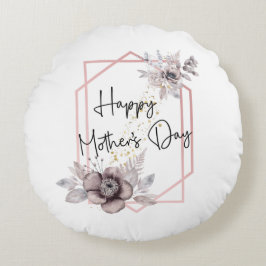 Moederdag Foto Elegant Gray Pink Floral Rond Kussen