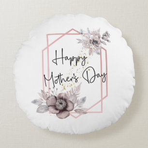 Moederdag Foto Elegant Gray Pink Floral Rond Kussen
