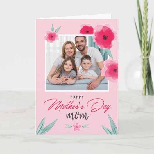 Moederdag Foto Floral Pink Greeting Kaart (Voorkant)