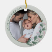 Moederdag Foto gemaakt met roze wilde bloem Keramisch Ornament (Voorkant)