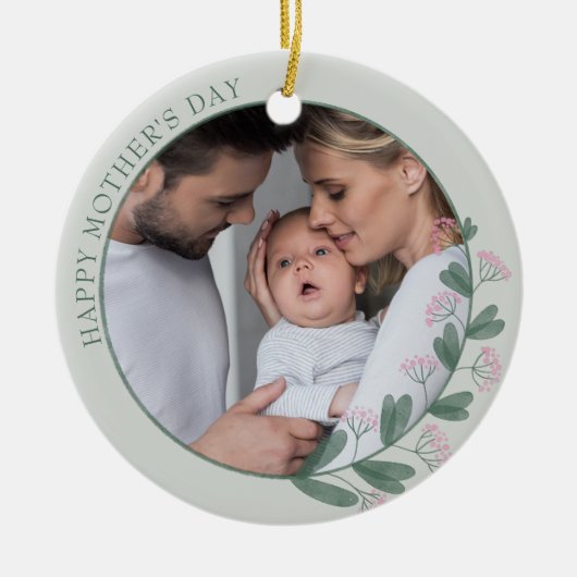 Moederdag Foto gemaakt met roze wilde bloem Keramisch Ornament (Voorkant)