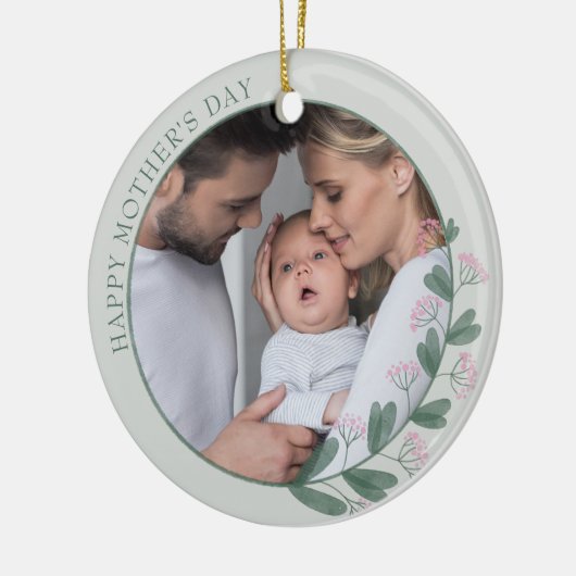 Moederdag Foto gemaakt met roze wilde bloem Keramisch Ornament (Links)