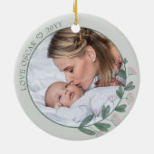 Moederdag Foto gemaakt met roze wilde bloem Keramisch Ornament (Achterkant)