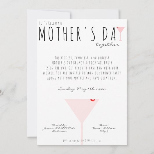 Moederdag Foto: Modern Martini Cocktail Brunch Kaart (Voorkant)