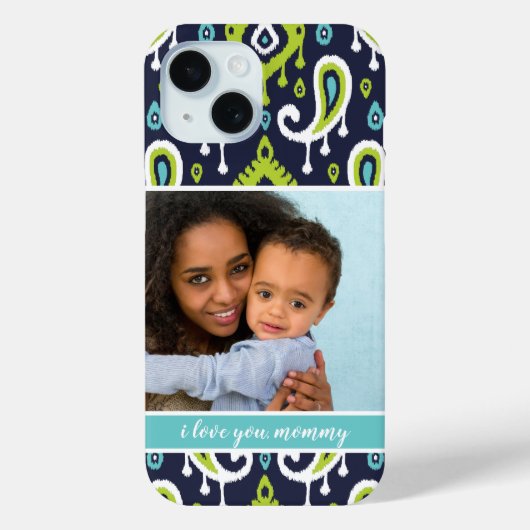 Moederdag Foto van Navy and Green Ikat Paisley Case-Mate iPhone Case (Achterkant)