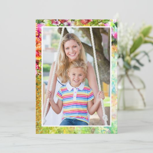 Moederdag Foto Waterverf Land Tuin Naam Feestdagenkaart (Staand voorkant)
