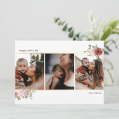 Moederdag Fotocollage florale blush goud Feestdagenkaart (Staand voorkant)