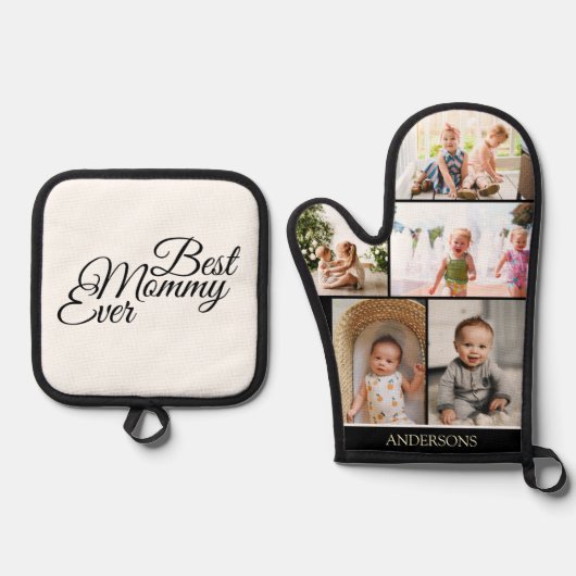 Moederdag Fotocollage op maat Ovenwant & Pannenlap Set (Voorkant)