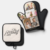 Moederdag Fotocollage op maat Ovenwant & Pannenlap Set (Voorkant / Achterkant)