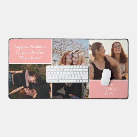 Moederdag Fotocollage Roze Custom Bureaumat (Keyboard & Muis)