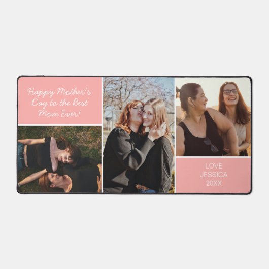 Moederdag Fotocollage Roze Custom Bureaumat (Voorkant)