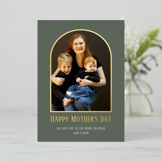 Moederdag fotokaart met echte Folie Folie Uitnodiging (Staand Voorkant)