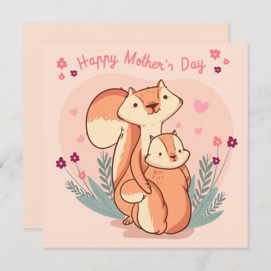 Moederdag Foxes Holiday Kaart (Voorkant / Achterkant)