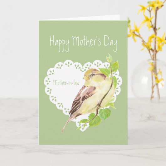 Moederdag Fun Moeder-in-law Sparrow Bird Kaart (Gele Bloem)