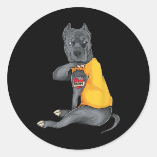 Moederdag Funny Dog Pitbull I Love Mom Tattoo Gi Ronde Sticker
