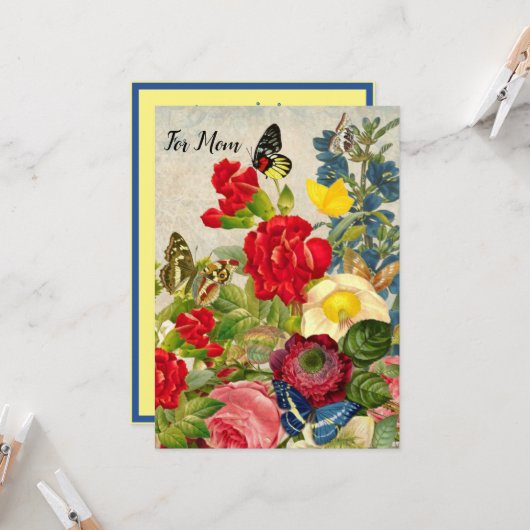 Moederdag Garden Carnans Rozen Butterflies Kaart (Voorkant / Achterkant in situ)