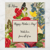 Moederdag Garden Carnans Rozen Butterflies Wijn Etiket (Enkel label)