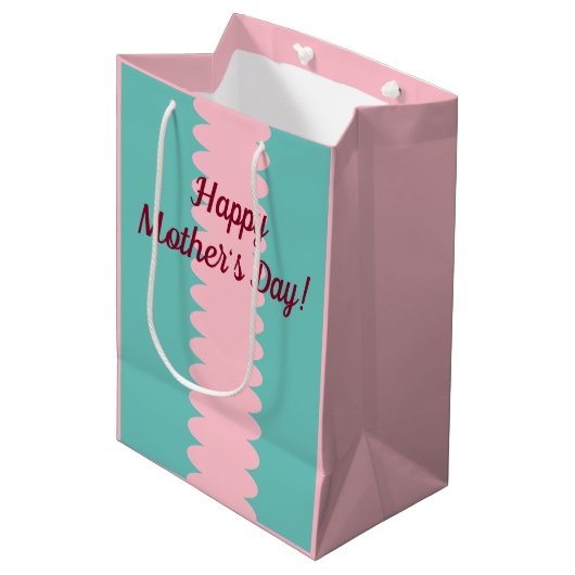 moederdag, geblugd, roze, blauwgroen,  medium cadeauzakje (Voorkant Gekanteld)