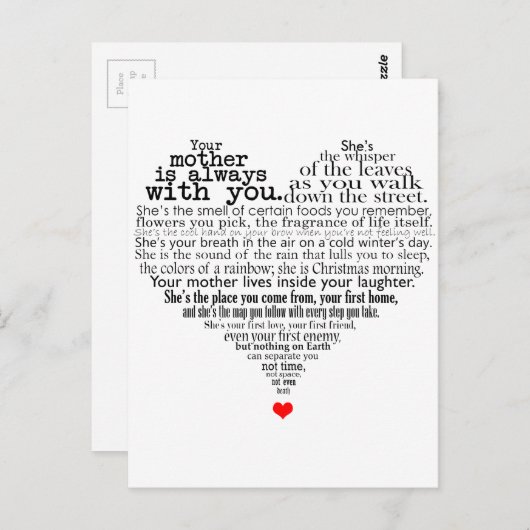 Moederdag gedicht briefkaart (Voorkant / Achterkant)