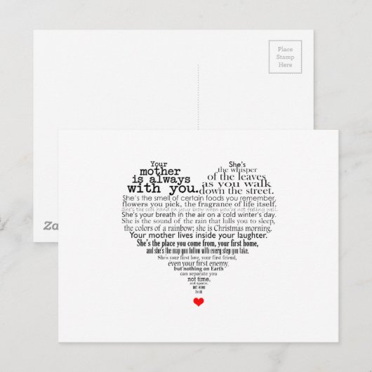 Moederdag gedicht briefkaart (Voorkant / Achterkant)