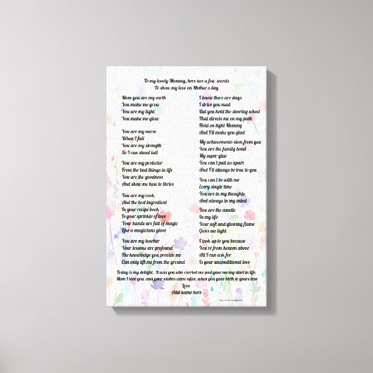 "Moederdag gedicht - Opgespannen canvas print" Afdruk (Voorkant)