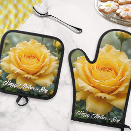 Moederdag Gele Roos Bloemen Elegante Keuken Ovenwant & Pannenlap Set