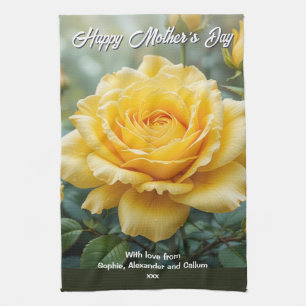 Moederdag Gele Roos Bloemen Elegante Keuken Theedoek
